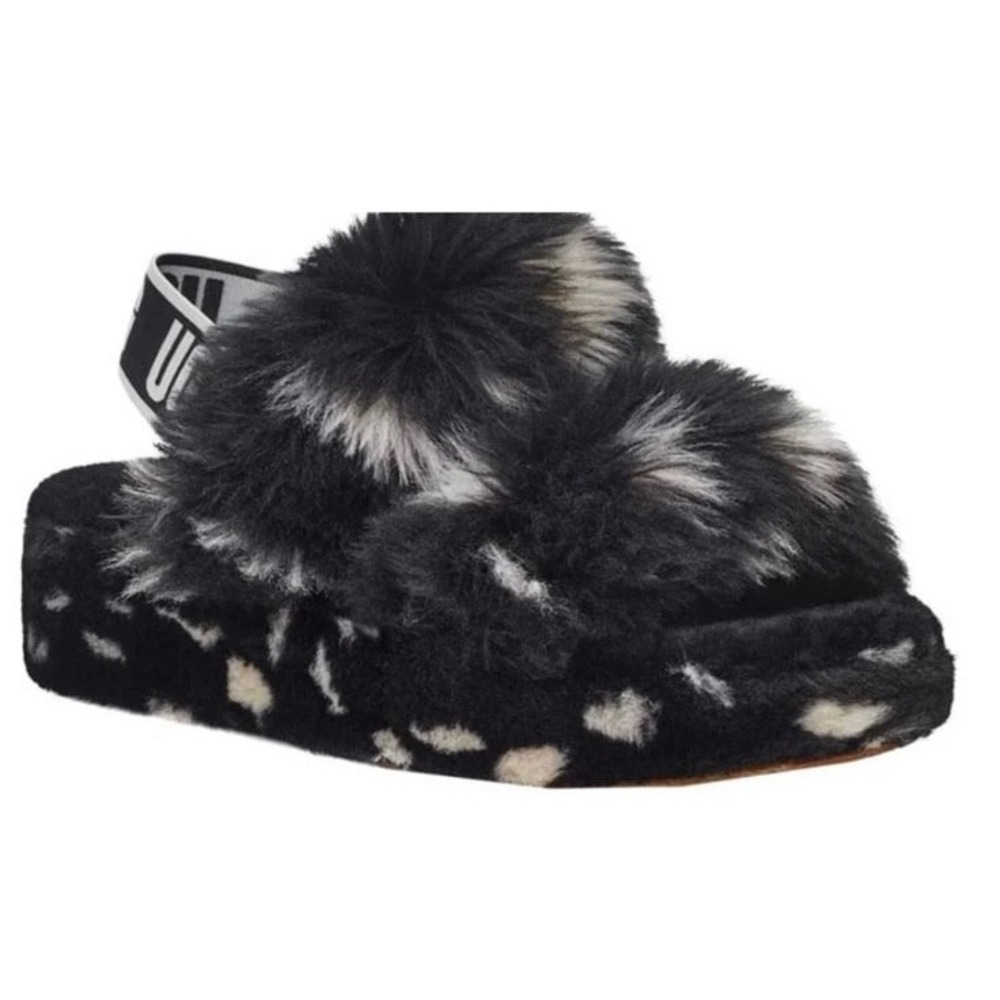 UGG Oh Yeah Spots Black Shearling Slipper Women's Sz 8 Casual Comfort Lounge NEW